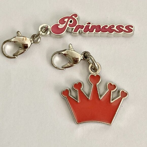 Vintage Disney Princess Crown Clip On Charms Zipper Pull Pink Enamel Signed - Picture 3 of 5